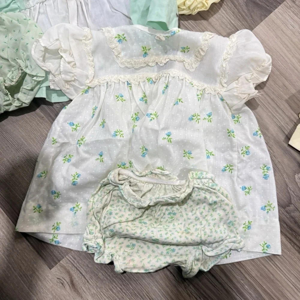 Vtg 50s 60s Baby Girl boy Clothing Lot Dresses Diaper Covers Lace Floral AS IS